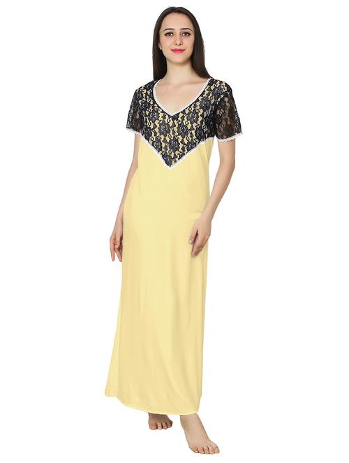 v neck solids nighty - 20033897 - Very Small Image - 1