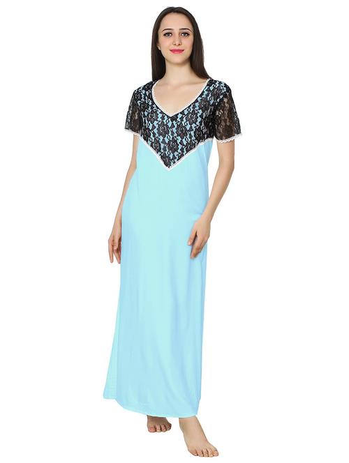 v neck solids nighty - 20033899 - Very Small Image - 1