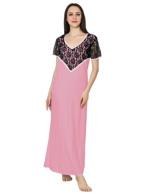 v neck solids nighty - 20033902 - Very Small Image - 1