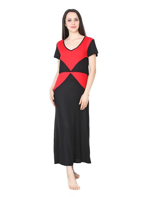 v neck color block nighty - 20033948 - Very Small Image - 1