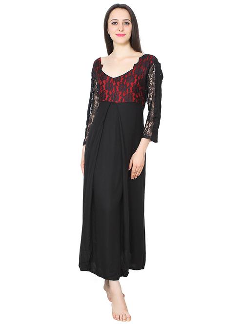 v neck solids nighty - 20033959 - Very Small Image - 1