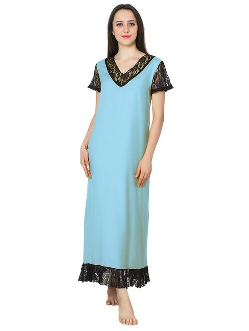 v neck solids nighty - 20033963 - Very Small Image - 1