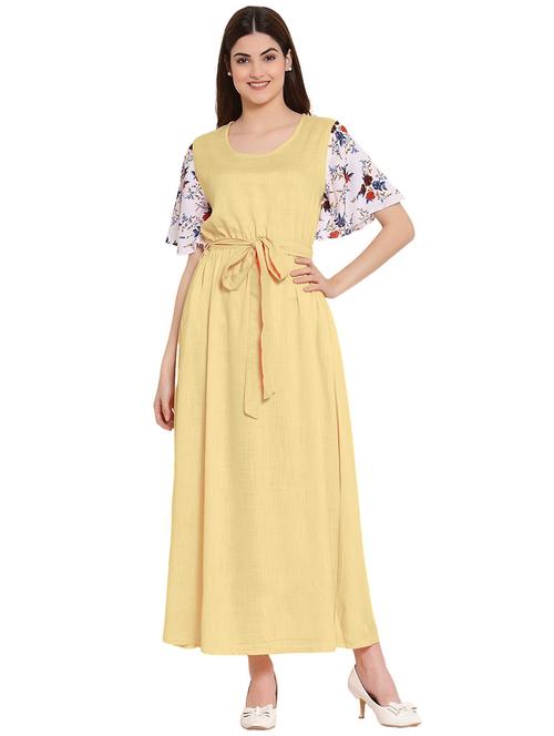 yellow printed sleeves nighty - 20034008 - Very Small Image - 1
