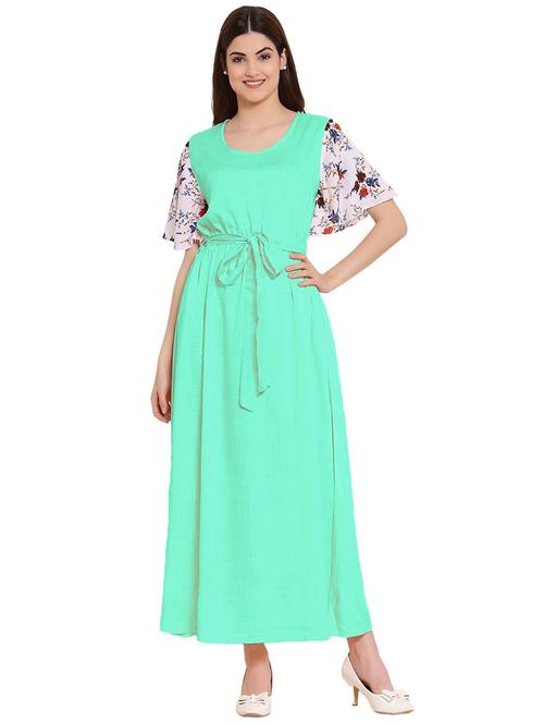 green printed sleeves nighty - 20034013 - Very Small Image - 1