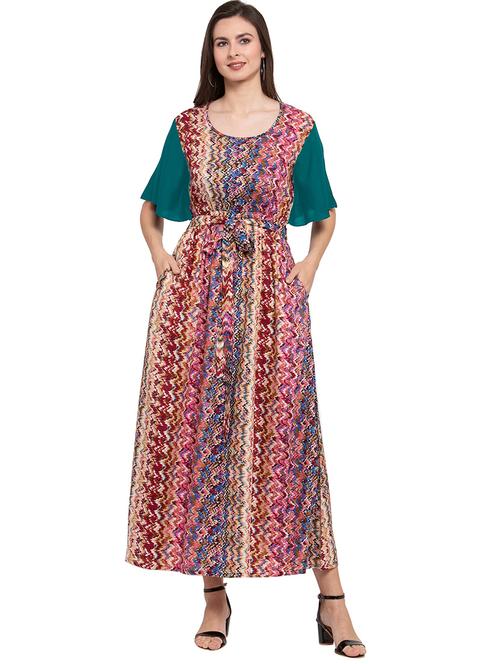 multi coloured round neck printed nighty - 20034047 - Very Small Image - 1