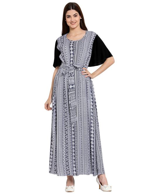 round neck printed nighty - 20034052 - Very Small Image - 1