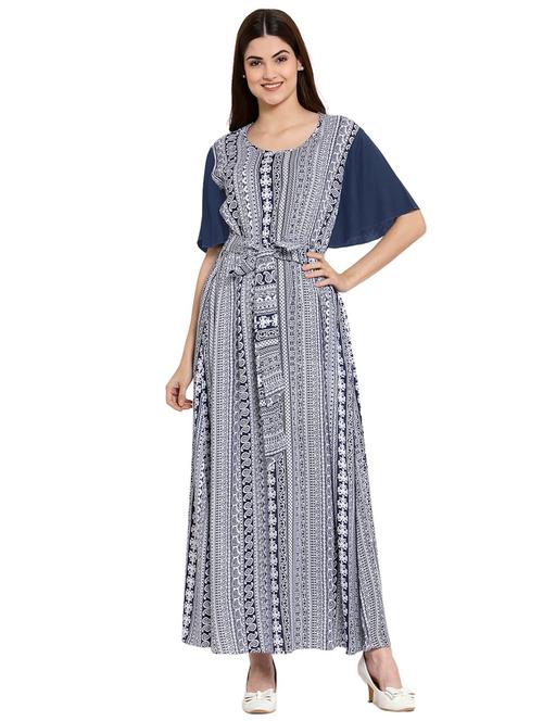 round neck printed nighty - 20034054 - Very Small Image - 1