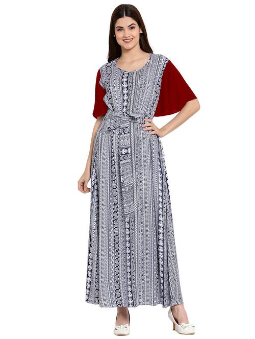 multi coloured round neck printed nighty - 20034055 - Very Small Image - 1