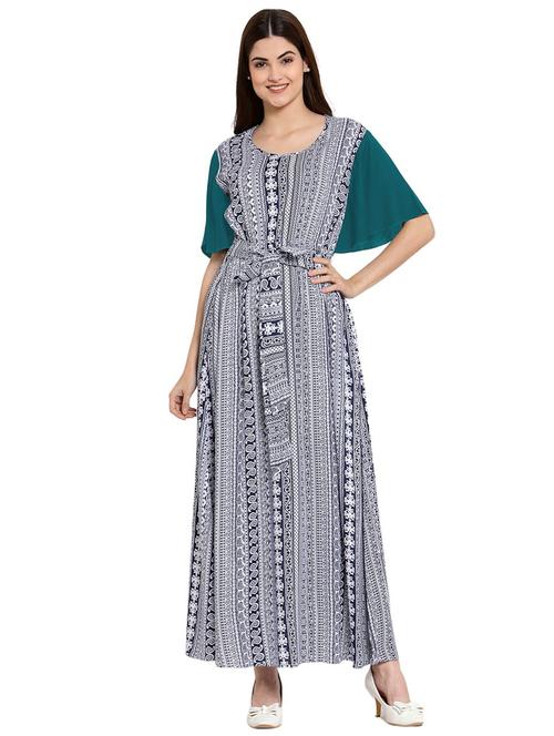 round neck printed nighty - 20034059 - Very Small Image - 1