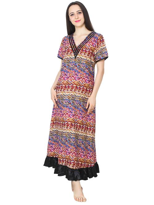 v-neck printed nighty - 20034079 - Very Small Image - 1