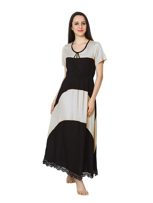 round neck color blocked nighty - 20034120 - Very Small Image - 1