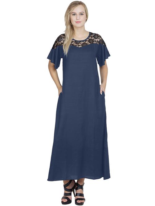 laced round neck solid nighty - 20034182 - Very Small Image - 1