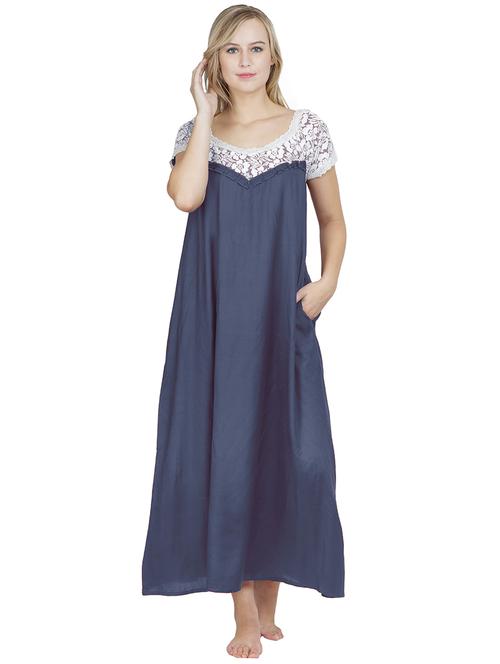 laced scoop neck solid nighty - 20034221 - Very Small Image - 1