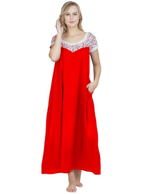 laced round neck solid nighty - 20034225 - Very Small Image - 1
