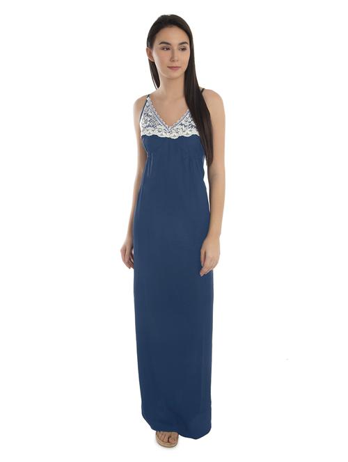 v-neck lace detailed solid nighty - 20034245 - Very Small Image - 1