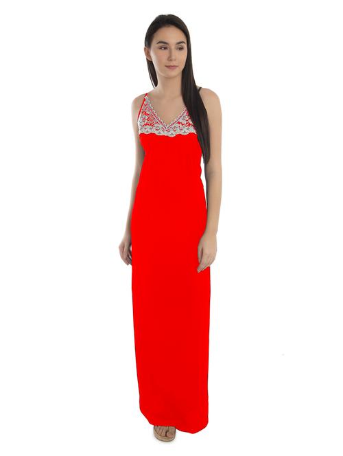 v-neck lace detailed solid nighty - 20034249 - Very Small Image - 1