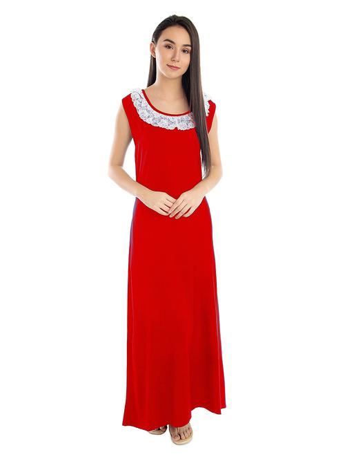 round neck lace detailed solid nighty - 20034263 - Very Small Image - 1