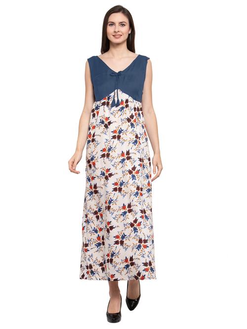 v-neck printed nighty - 20034277 - Very Small Image - 1
