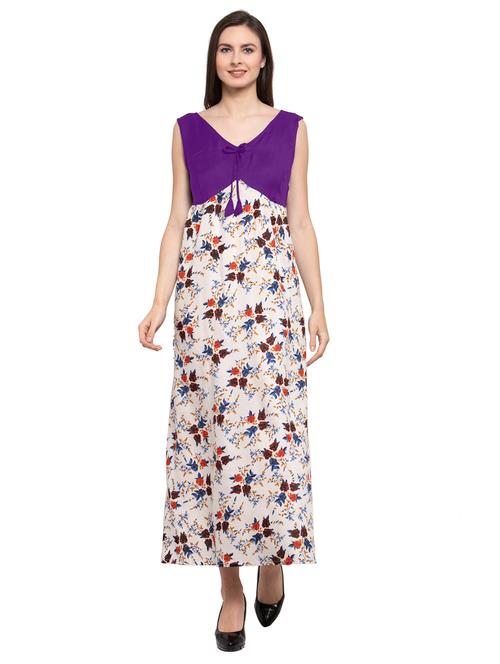 v-neck printed nighty - 20034280 - Very Small Image - 1