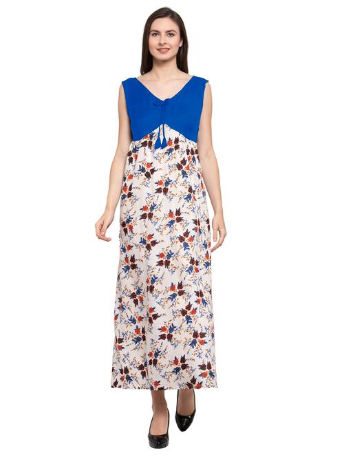 v-neck printed nighty - 20034285 - Very Small Image - 1