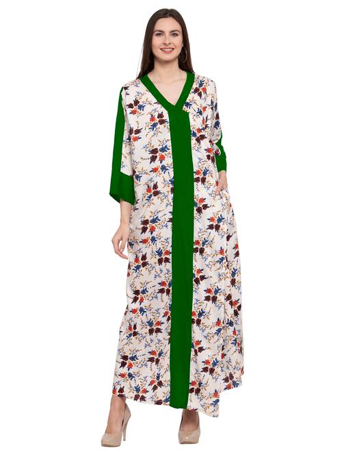 white & green v-neck printed nighty - 20034286 - Very Small Image - 1