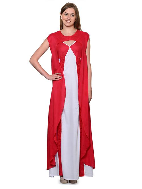 v-neck color blocked nighty - 20034322 - Very Small Image - 1