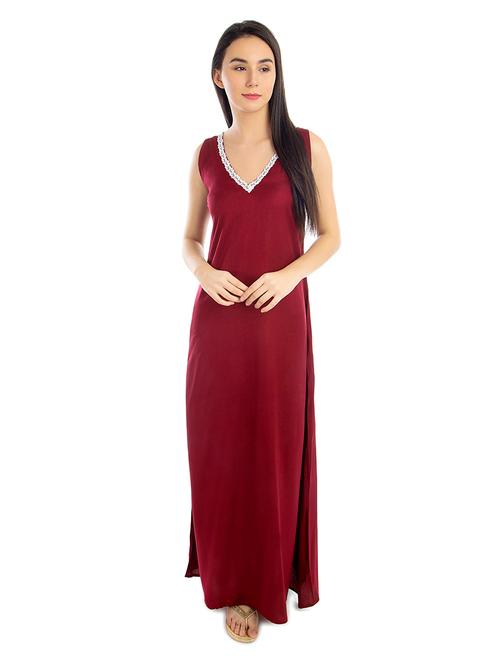 lace detailed v-neck solid nighty - 20034342 - Very Small Image - 1