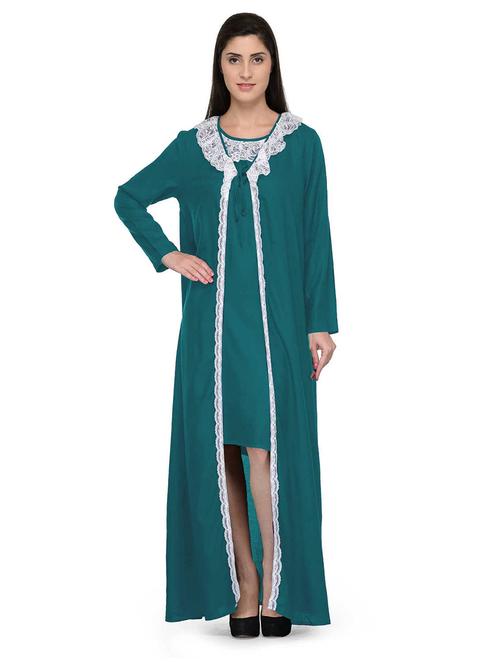 lace detailed round neck solid nighty - 20034351 - Very Small Image - 1