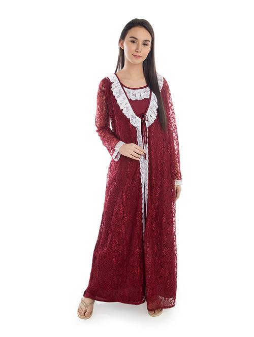 lace detailed round neck solid nighty - 20034356 - Very Small Image - 1