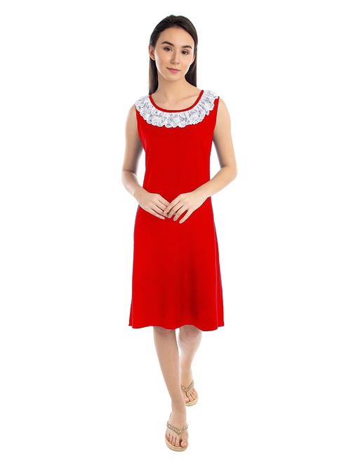 lace detailed round neck solid nighty - 20034370 - Very Small Image - 1