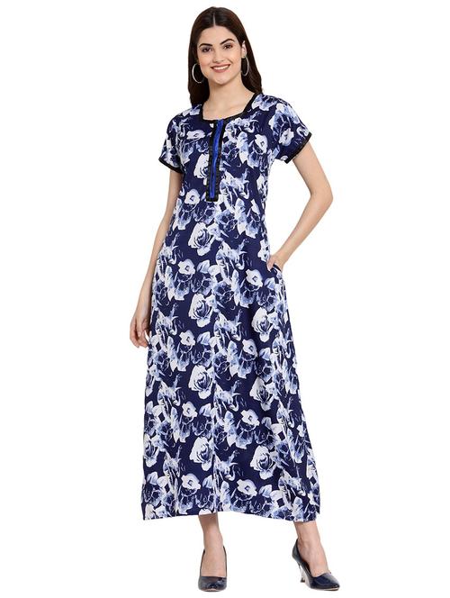 navy blue square neck printed nighty - 20034423 - Very Small Image - 1