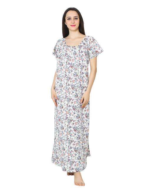 white scoop neck printed nighty - 20034425 - Very Small Image - 1