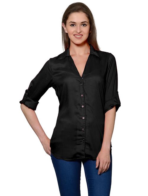 black cotton blend regular shirt - 20034427 - Very Small Image - 1