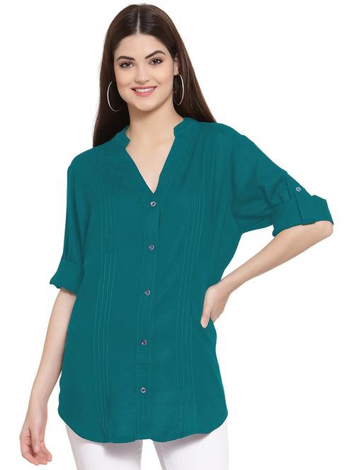 teal cotton blend regular shirt - 20034482 - Very Small Image - 1