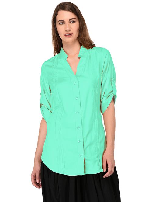 sea green cotton blend regular shirt - 20034501 - Very Small Image - 1