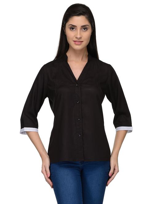 black cotton blend regular shirt - 20034516 - Very Small Image - 1