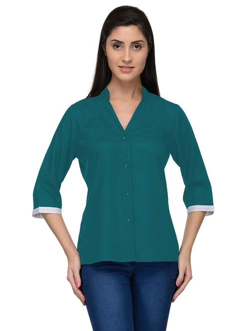 teal cotton blend regular shirt - 20034523 - Very Small Image - 1