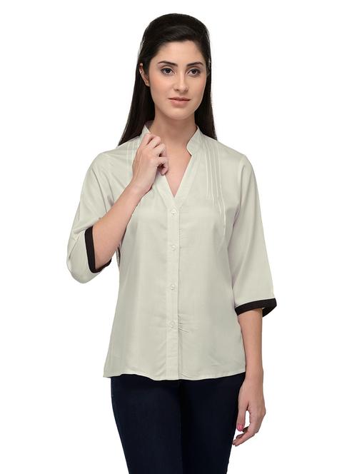 off white cotton blend regular shirt - 20034531 - Very Small Image - 1