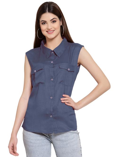 regular fit sleeveless plain shirt - 20034572 - Very Small Image - 1