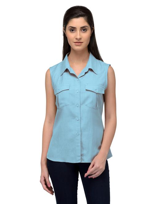 regular fit sleeveless plain shirt - 20034582 - Very Small Image - 1