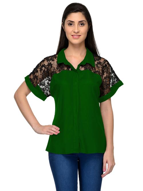 laced yoke plain regular fit shirt - 20034588 - Very Small Image - 1