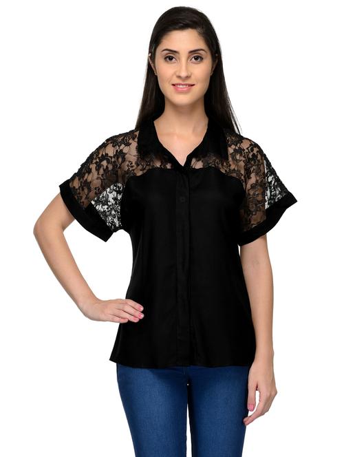 laced yoke plain regular fit shirt - 20034589 - Very Small Image - 1
