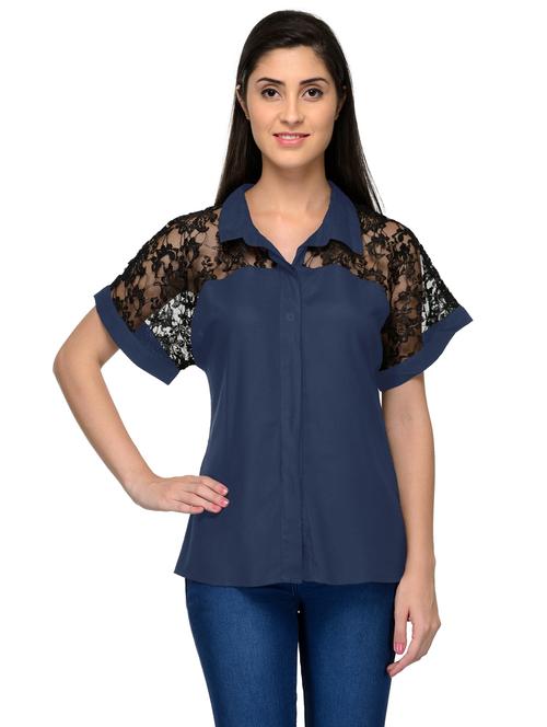 laced yoke plain regular fit shirt - 20034591 - Very Small Image - 1