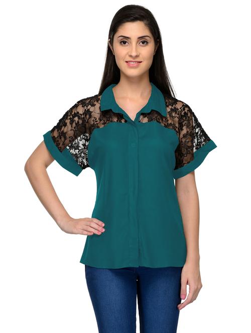 laced yoke plain regular fit shirt - 20034596 - Very Small Image - 1