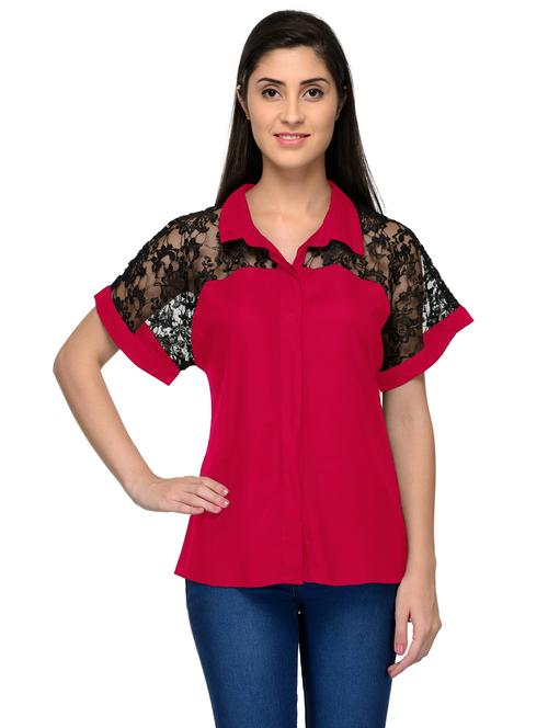 laced yoke plain regular fit shirt - 20034597 - Very Small Image - 1