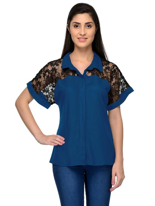 laced yoke plain regular fit shirt - 20034598 - Very Small Image - 1
