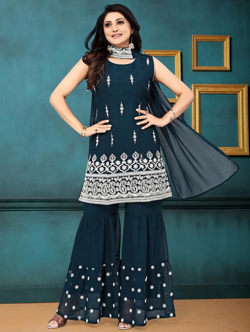 self design kurta sharara set with dupatta - 20034631 - Very Small Image - 1