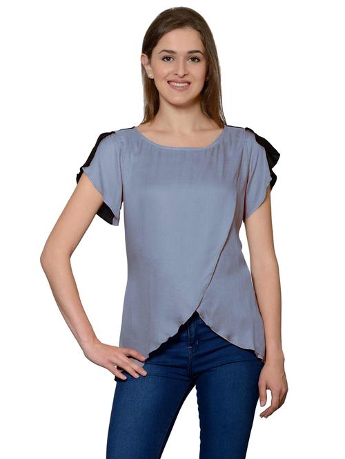 blue cotton blend asymmetric top - 20034729 - Very Small Image - 1