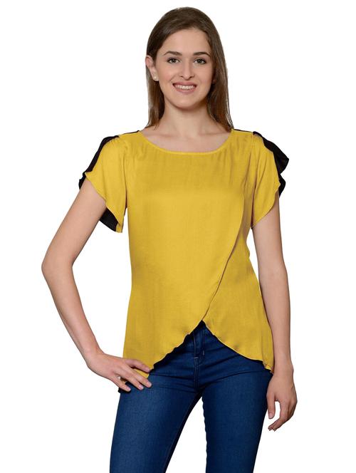yellow cotton blend asymmetric top - 20034730 - Very Small Image - 1