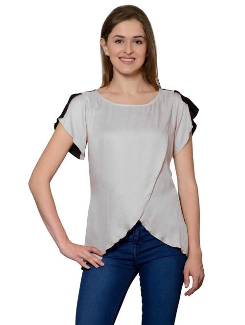 grey cotton blend asymmetric top - 20034732 - Very Small Image - 1